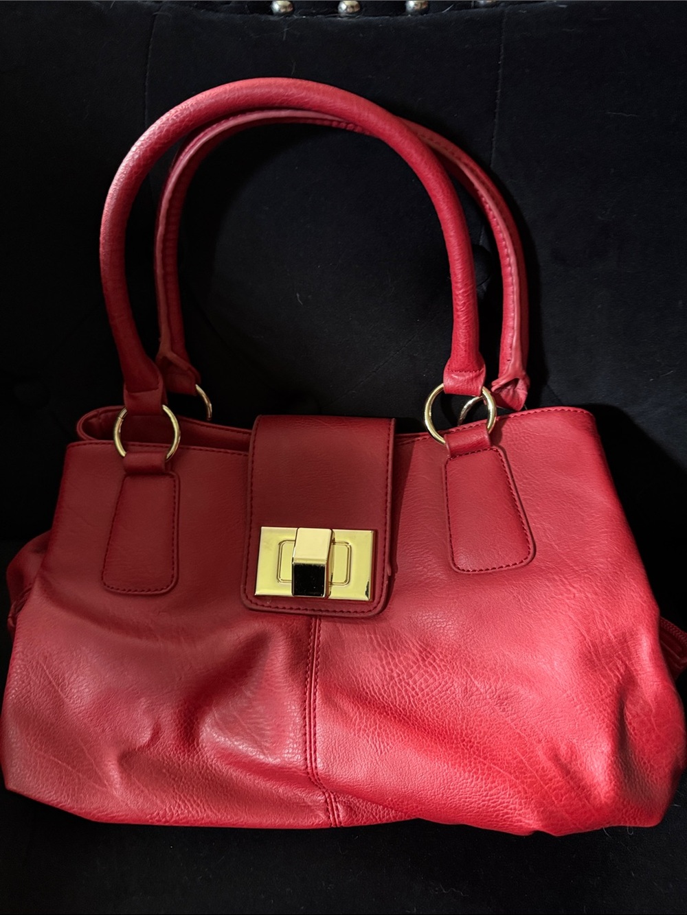 Apt 9 Red Leather Satchel Handbag with Gold Hardware